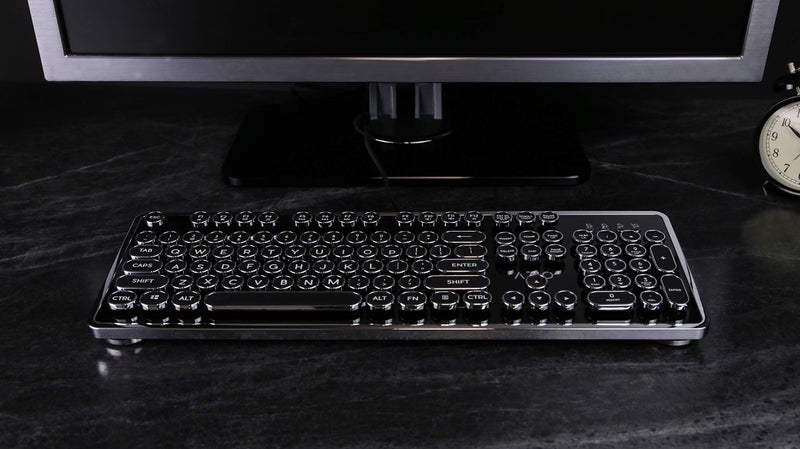 AZIO Retro Typewriter-Inspired Mechanical Keyboard Vintage Design w/Modern Features, Tactile & Clicky Blue Switch, N-Key Rollover, USB, 6ft Braided Cable, US/QWERTY Layout-Windows 10 & Newer - Image 2